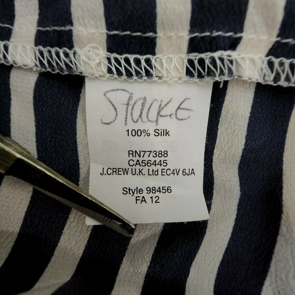 J. CREW FACTORY NAVY AND WHITE STRIPE 100% SILK BLOUSE SIZE S - Picture 4 of 4